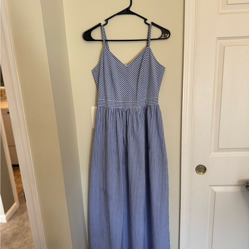 LOFT Blue and White Striped Maxi Dress